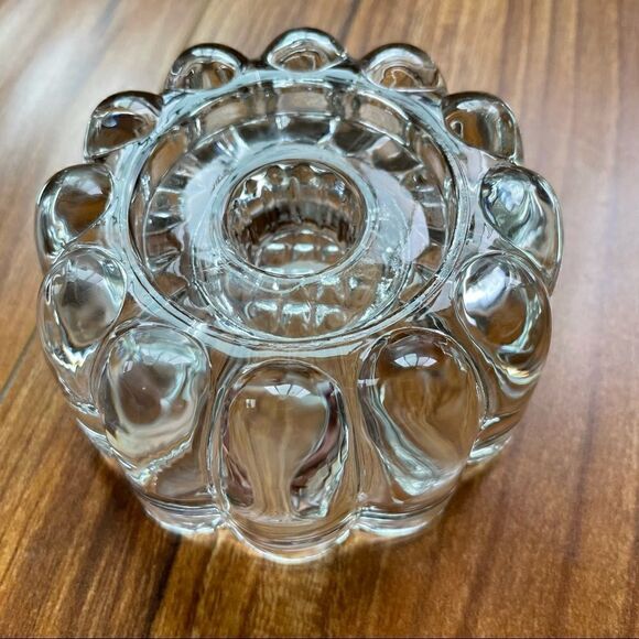 Vintage Heavy Glass  Flower Tapered Candle Holder - Picture 3 of 6